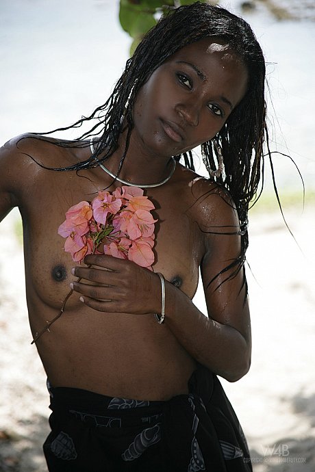 Exotic ebony Jessica exposes her big tits while posing topless on the beach - Image 6 of 20  in Outdoor category   featuring Jessica 