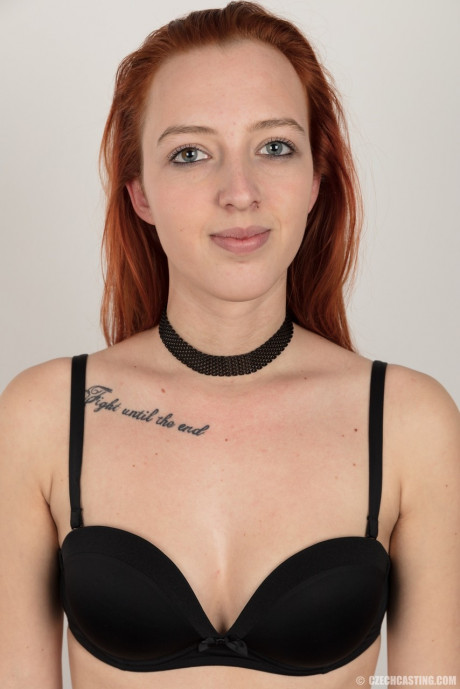 18 year cougar ginger wears a choker while stripping to a ebony thong - #708883