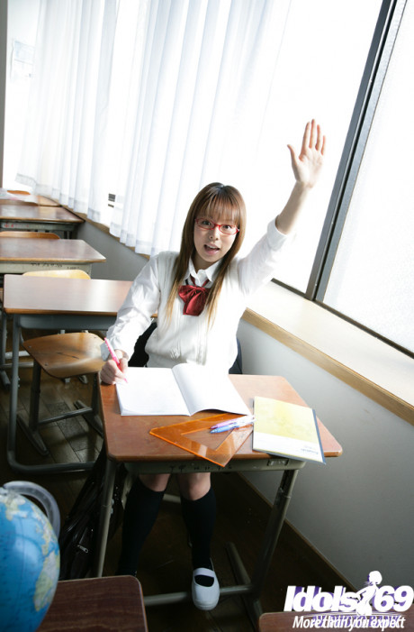 Kinky asian schoolgirl Yume Kimino taking off her skirt and panties - #1531642