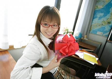 Kinky asian schoolgirl Yume Kimino taking off her skirt and panties - #1531643