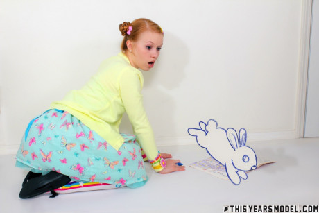 Adorable redheaded young Dolly Little gets nude in socks and Mary Jane's - #1445815