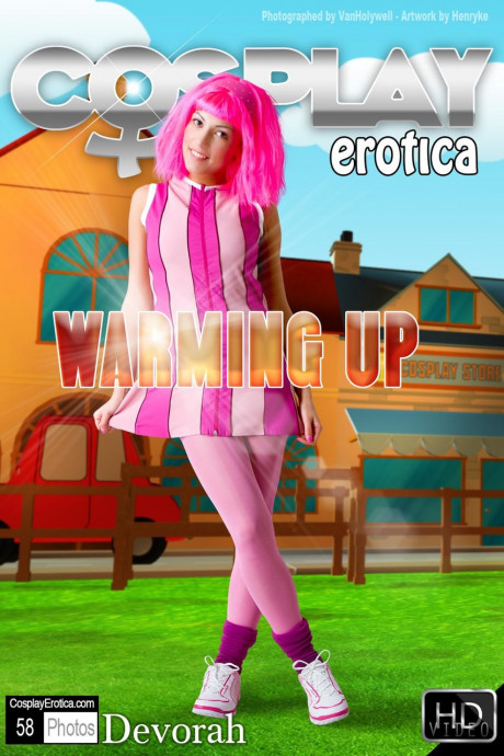 Adorable slut girlfriend lady with pink hair Lazy Town exposes her nice body on a lawn - #502739