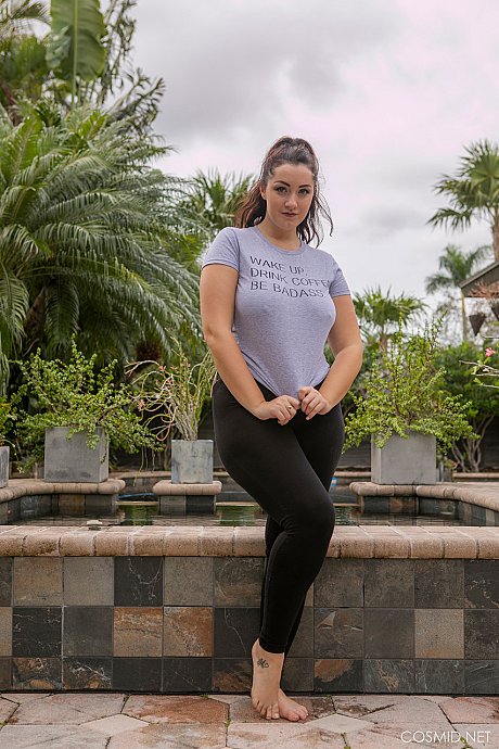 Amateur BBW Lexi Lloyd peels off black leggings on her way to standing naked - Image 1 of 16  in Amateur category   featuring Lexi Lloyd 