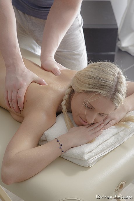 Young teenie blondie is oiled up on massage table before her masseur rides her - Image 4 of 16  in Pussy category   featuring Jenya 
