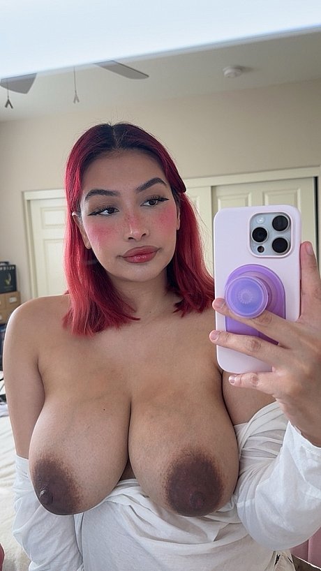Buxom babe Angel shows her beautiful massive boobs with dark nipples up close - Image 15 of 20  in Amateur category   featuring Angel 