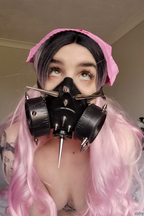 Sleazy Quarantine Challenge sheds her nurse costume & poses in a gas mask - #334752