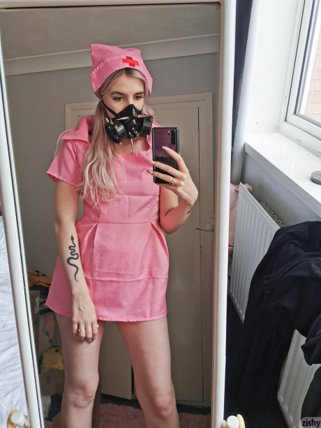 Sleazy Quarantine Challenge sheds her nurse costume & poses in a gas mask - #334755