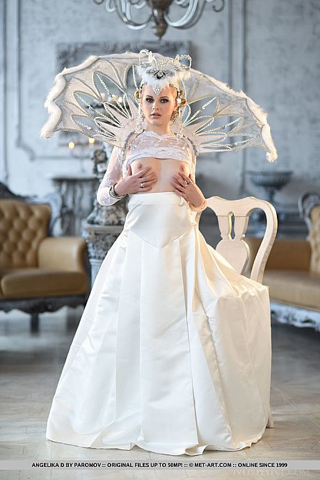 Euro babe Angelika D baring phat teenie behind beneath glamorous wedding dress - Image 1 of 18  in Legs category   featuring Angelika D 