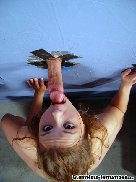Teenie Katie Thomas licks boner sticking out of the wall in very sleazy WC - #1544581