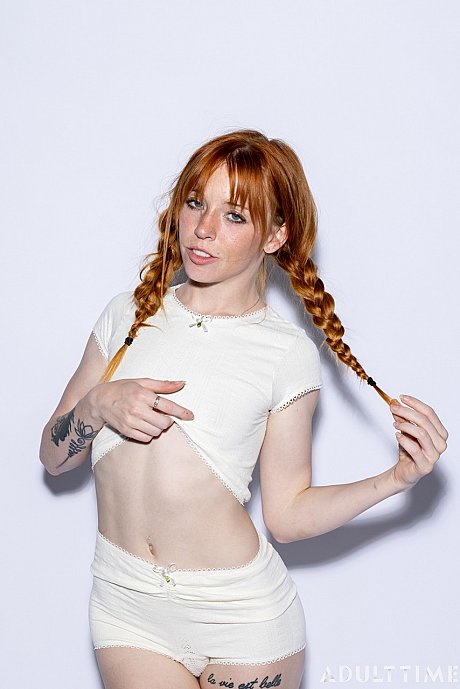 Sleazy redhead teenie with pigtails Madi Collins strips & plays with a vibrator - Image 5 of 20  in Hardcore category   featuring Madi Collins 