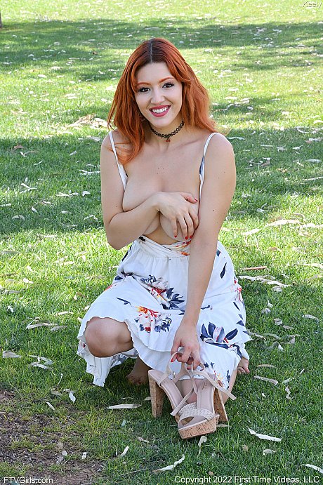 Redheaded cutie Keely flashing her gigantic natural tits & twat in public - Image 17 of 21  in Model category   featuring Keely 