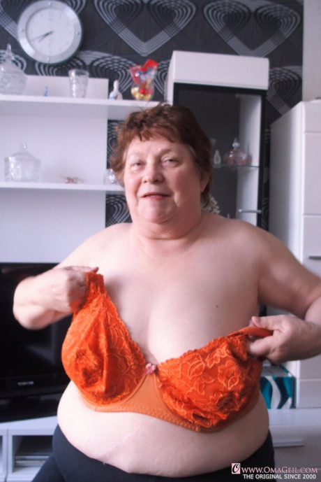 Kinky chubby grandma Hortensia plays with her huge breasts while undressing - #1373914