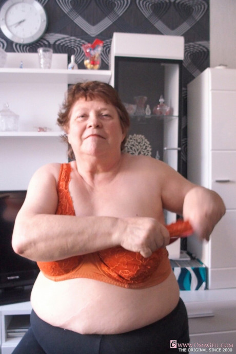 Kinky chubby grandma Hortensia plays with her huge breasts while undressing - #1373915