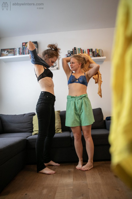 Thin teens with their hair up Caisa and Rose K dressing together - #393663