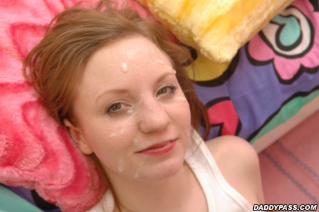 Fresh young looking bitch gf woman Jenny sports sperm on her face at the end of a swingers party - #1064627
