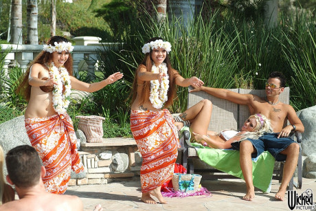 Cute broads with small and big tits enjoy an outdoor group sex party - #1362028