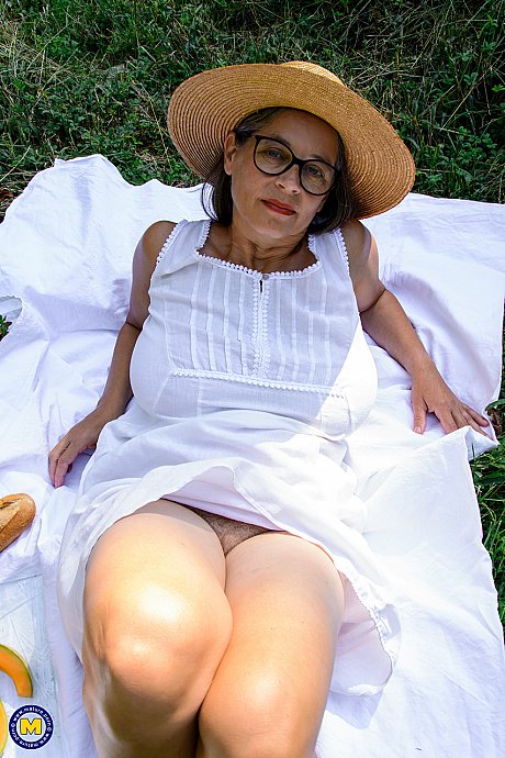 German old lady Busty Tina shows her large titties & masturbates to orgasm in nature - Image 3 of 20  in Amateur category   featuring Busty Tina 