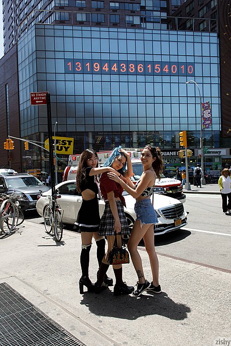 Babe in a provocative outfit Skye Blue poses with her girlfriends in public - Gallery #14295