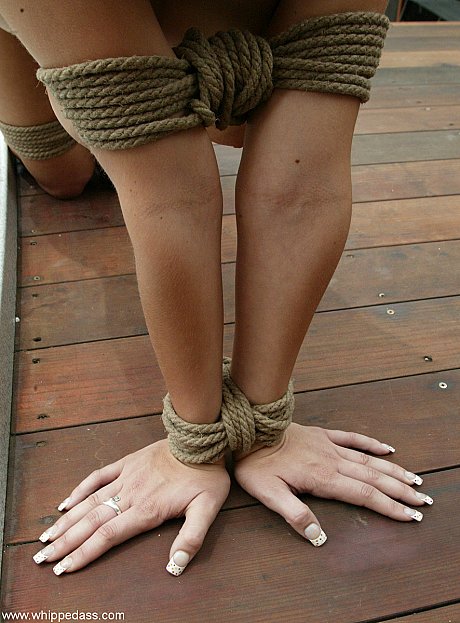 Wild yellow-haired with a round behind gets whipped while tied up poolside - Image 1 of 20  in Ass category   featuring Cherokee, Mia Bangg 