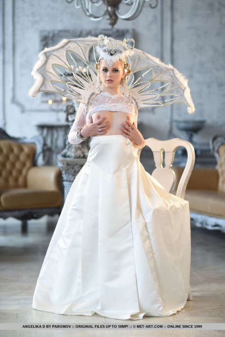 Euro babe Angelika D baring phat teen ass beneath glamorous wedding dress - #240022