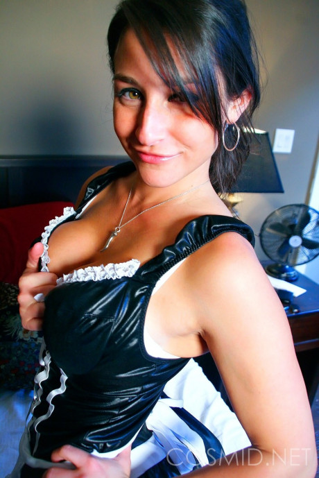 Amateur whore lady Christine exposes her juicy behind wearing a maid's uniform - #98849
