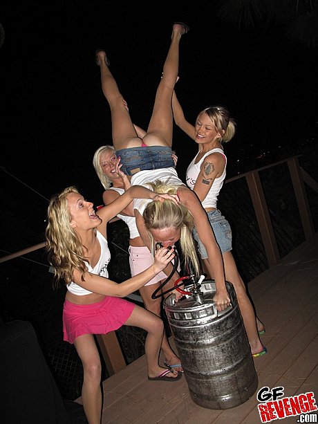 Lesbian teen babes stripping outdoor at the party to show cunt - Image 1 of 16  in Lesbian category  