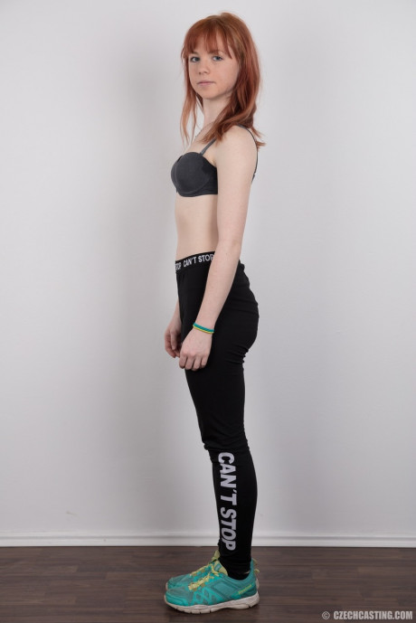 Pretty ginger amateur uncovers her barely budding boobs as she gets undressed - #510650