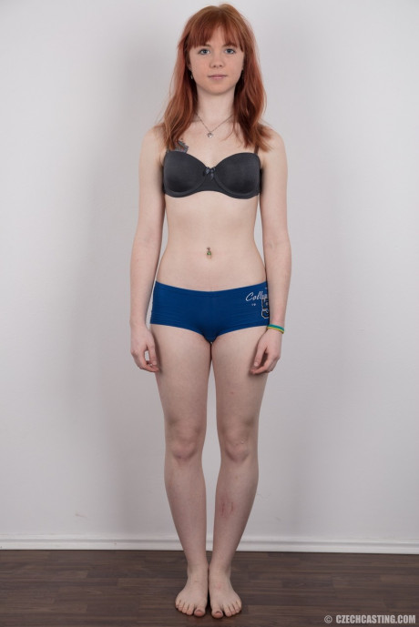 Pretty ginger amateur uncovers her barely budding boobs as she gets undressed - #510652