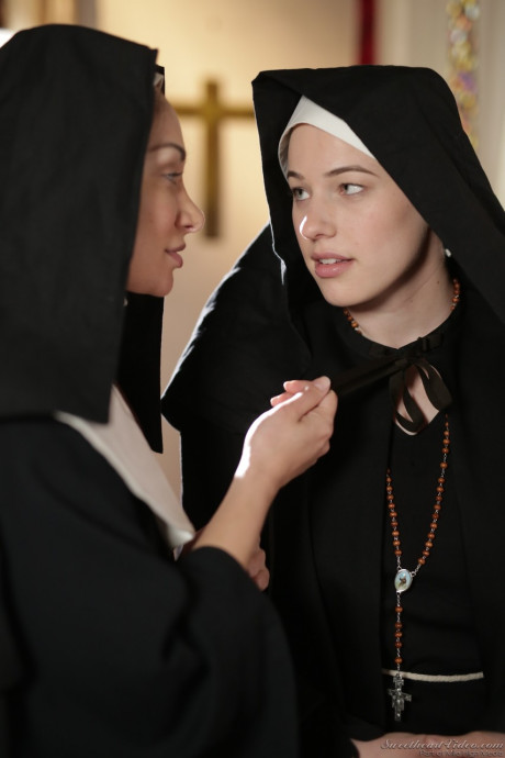 Horny nuns Riley Nixon and Lea Lexis doff the cloth for lesbian sex - #762961