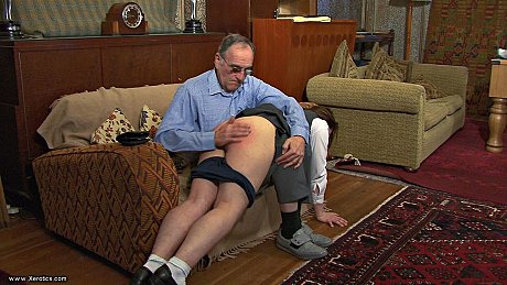 Caucasian student is spanked with an open hand and hairbrush by her stepdad - Image 4 of 12  in Skirt category  