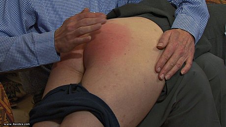 Caucasian student is spanked with an open hand and hairbrush by her stepdad - Image 5 of 12  in Skirt category  