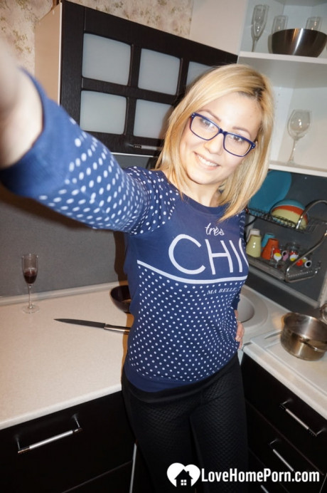Sleazy yellow-haired amateur shows her pretty delicious breasts & takes selfies around the house - #1314711