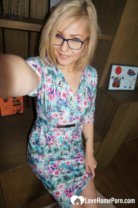 Sleazy yellow-haired amateur shows her pretty delicious breasts & takes selfies around the house - #1314721