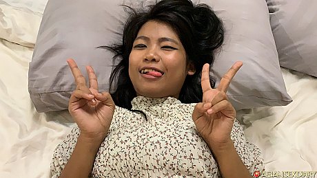 Sexy asian babe shows her creampied shaved pussy after hardcore sex - Image 1 of 20  in Close Up category  