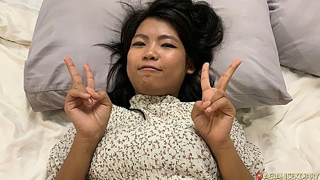 Sexy asian babe shows her creampied shaved pussy after hardcore sex - Image 2 of 20  in Close Up category  