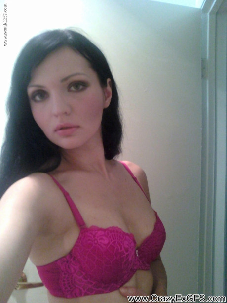 Brunette ex GF takes selfies of her boobies and shaved cunt - #1198247