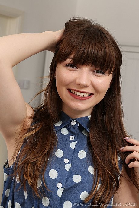 Teen Helen G strips her dotted dress & poses in ebony underwear & red undies - Image 1 of 21  in Legs category   featuring Helen G 