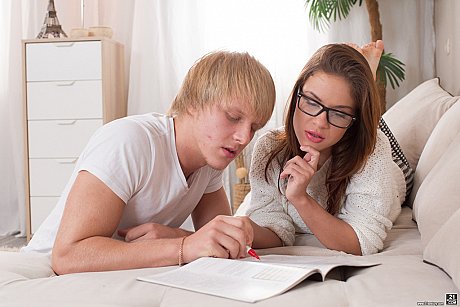 Nerdy teenie lady girl chick Emma Brown ends up doing anal instead of studying for school - Image 1 of 16  in Pussy category   featuring Emma Brown 