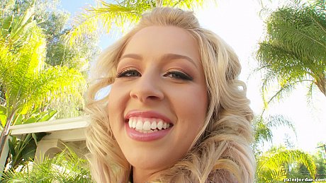 Blondy girl girl Zoey Monroe gets double pounded in over the knee socks