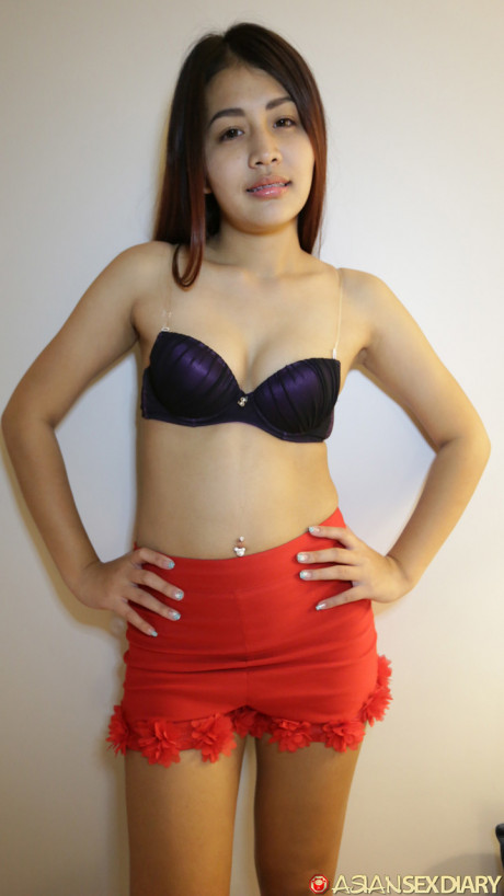 Beautiful pretty chinese babe Fon flaunts her small breasts while stripping for some POV sex - #1137395