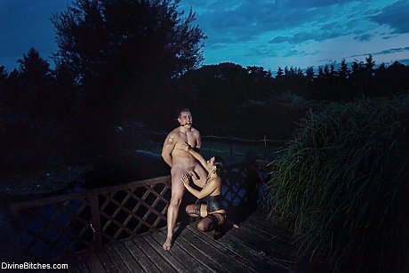 Romanian femdom Sandra Romain slaps and fucks her slave's behind on the bridge - Image 20 of 20  in Outdoor category   featuring Sandra Romain, Martin Love 