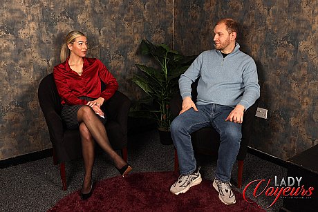 Yellow-haired MILF Ella Jay strips to her hosiery while watching a fiance man stud jack off - Image 1 of 20  in Cumshot category   featuring Ella Jay 