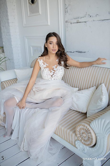 Pretty teenage bride Medina strips to her stockings & teases with her melons - Image 3 of 20  in Model category   featuring Liya Silver 