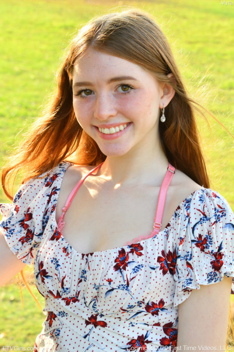 Glamorous young Myra peels off her beautiful summer dress to pose naked outdoors - #1293745