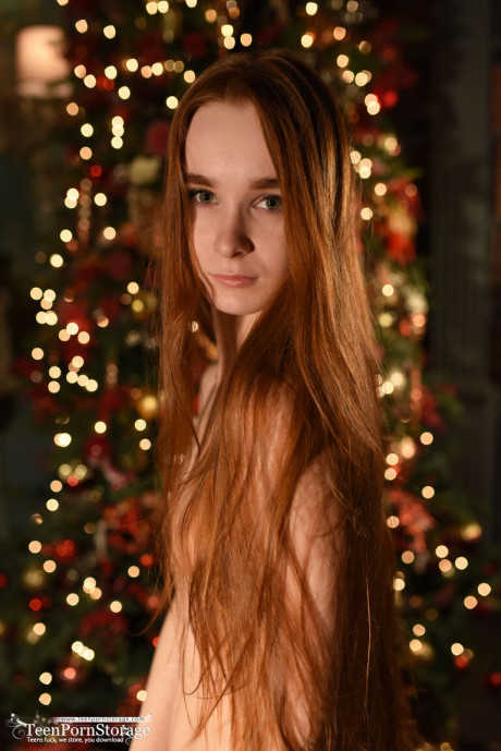 Natural ginger head Charlie completely disrobes in front of a Christmas tree - #757959