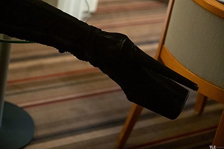 Brunette lady girl lady with small breasts Aglona masturbates to porn in a leather catsuit - Image 12 of 20  in Teen category   featuring Aglona 