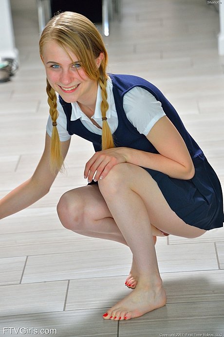 Tiny schoolgirl Sharlotte in uniform bends over for a undressed upskirt outside - Image 11 of 16  in Skirt category   featuring Charlotte Carmen 