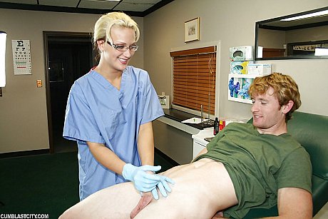Dirty blondie babe in nurse uniform and glasses jerking off a enormous cock - Image 7 of 16  in Handjob category   featuring Adam Sharps, JC Simpson 