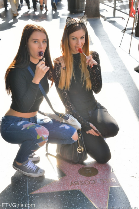 Cuties Lana Rhoades and Stella Cox strip, pose and masturbate with a dildo - #250524