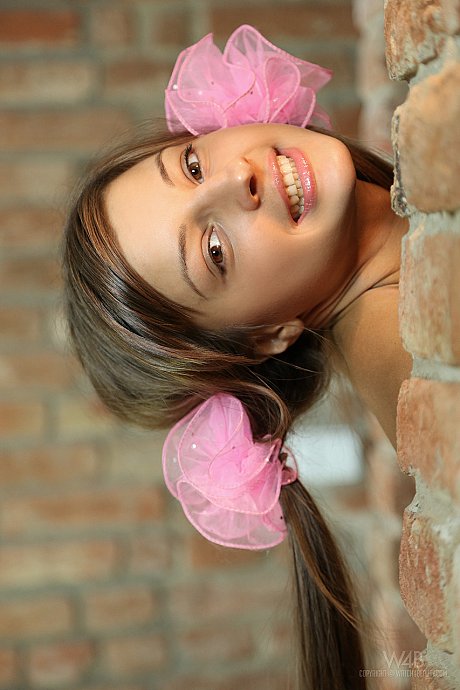 Pretty teenie with pretty eyes Maria flaunts her shaved snatch and fingers it - Image 8 of 21  in Model category   featuring Maria 